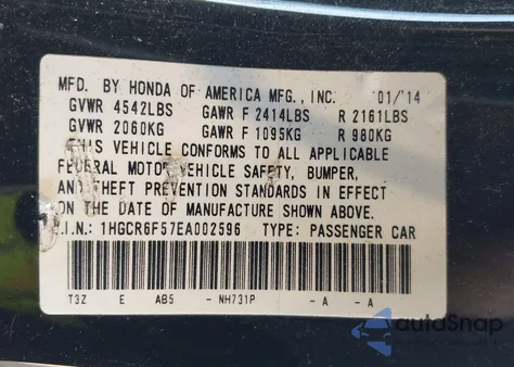 2014 Honda Accord Hybrid Ex-L z USA, uszkodzony, nr VIN 1HGCR6F57EA002596